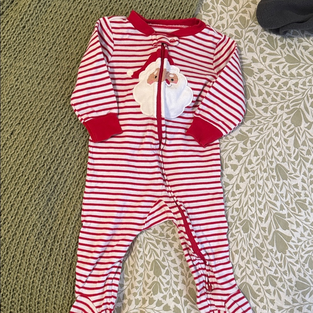 Carter's Red & White Striped Santa Footed One-Piece